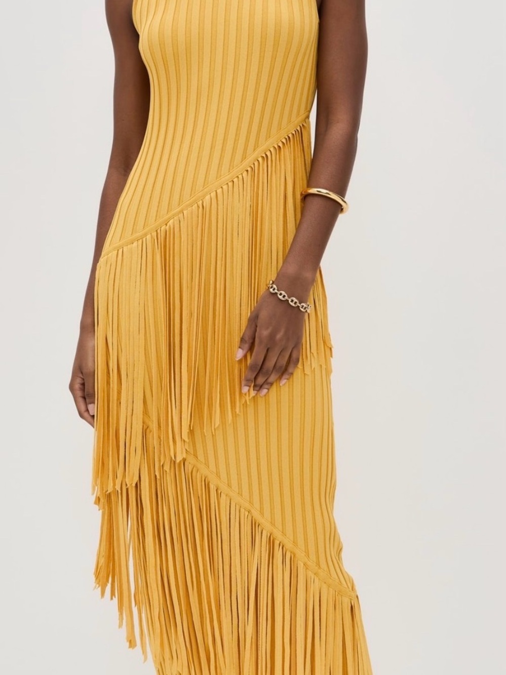 SIMON MILLER SPIRAL MUSTARD YELLOW KNIT FRINGE DRESS- SIZE XS-UNWORN! - Picture 2 of 8